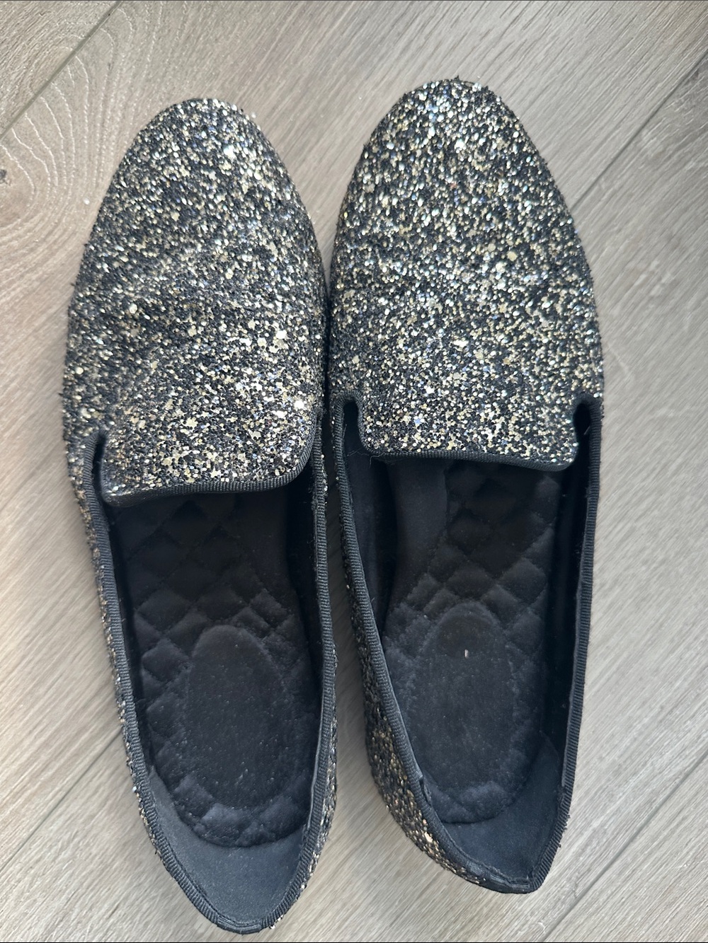 Birdies Black and Gold Glitter Slip-On Loafers